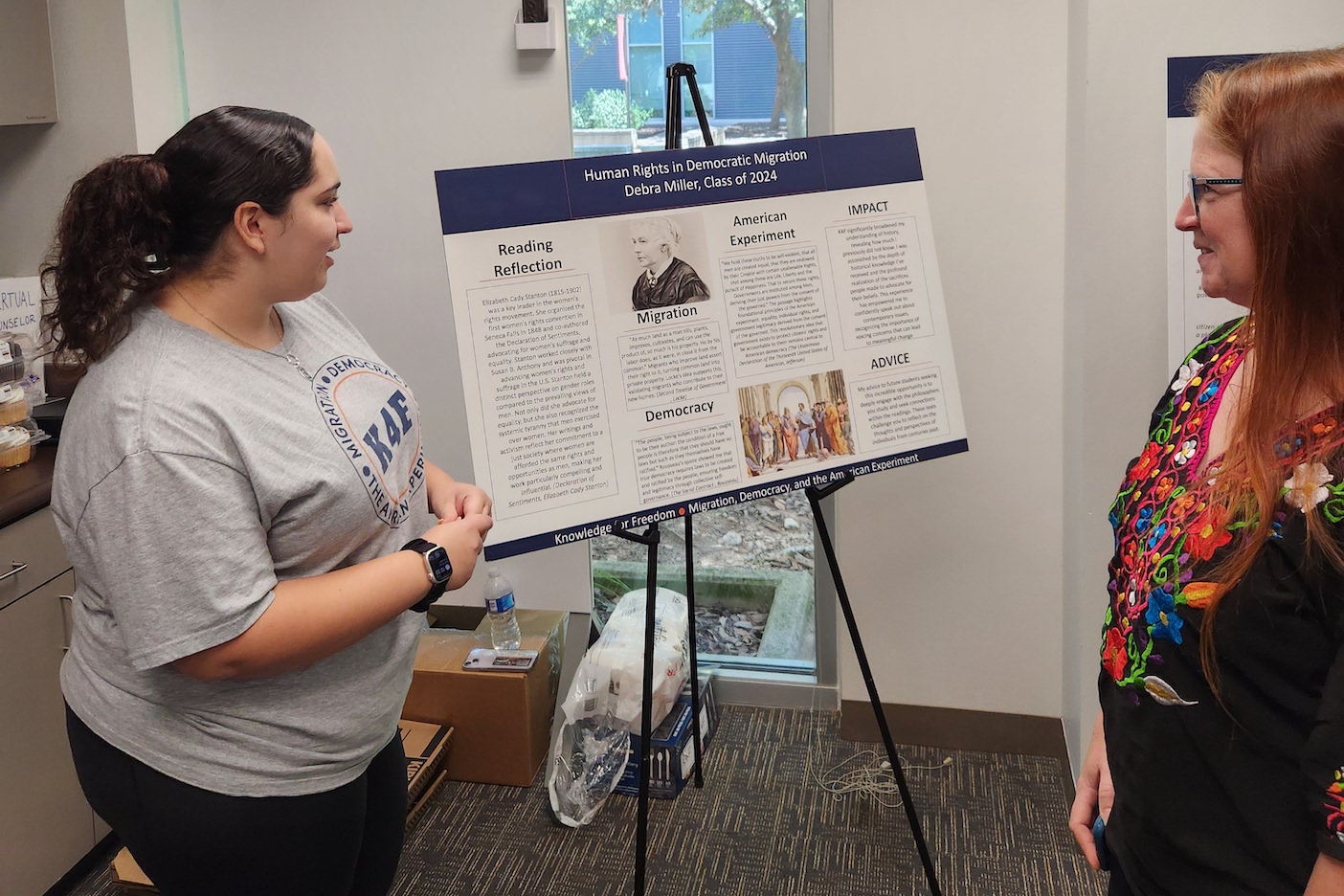 Girl presents poster about human rights